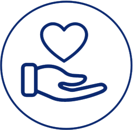 Hand holding heart icon in blue circle