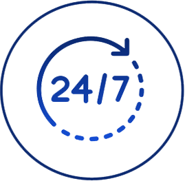 Blue 24/7 availability icon